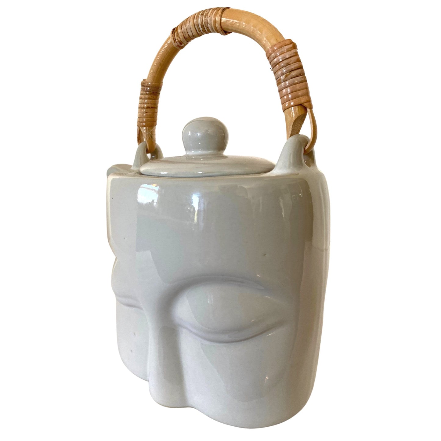 Handmade Buddha Eyes Teapot: White Glazed Ceramic Pottery, Bali Art