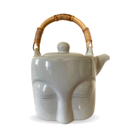 Wise Buddha Eyes Teapot Tea Pot Handmade Ceramic White Glazed Pottery Bali Art Tea Ceremony Eclectic Decor