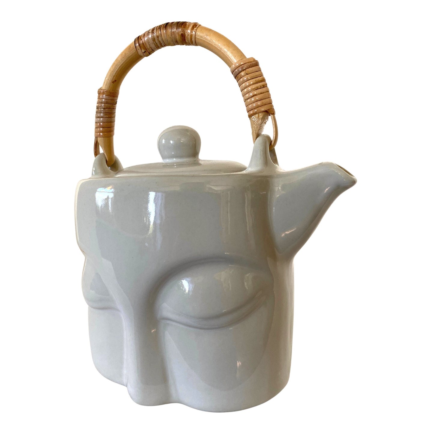 Handmade Buddha Eyes Teapot: White Glazed Ceramic Pottery, Bali Art