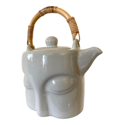 Wise Buddha Eyes Teapot Tea Pot Handmade Ceramic White Glazed Pottery Bali Art Tea Ceremony Eclectic Decor