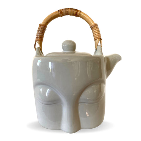 Wise Buddha Eyes Teapot Tea Pot Handmade Ceramic White Glazed Pottery Bali Art Tea Ceremony Eclectic Decor