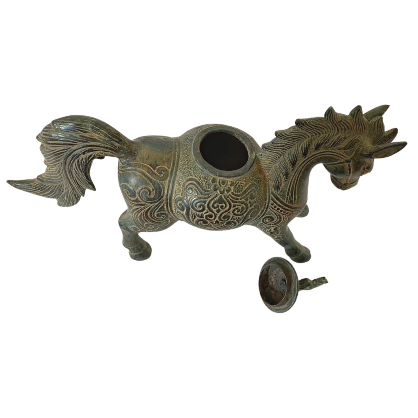 Tribal Horse Betel Nut Lime Medicine Container stash Box Vintage Sumatran Verdigris Patina Bronze Indonesian Folk Art