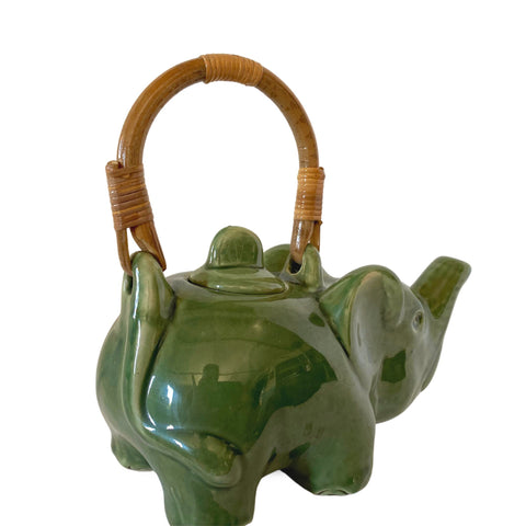 Elephant Ceramic Teapot Pottery Stoneware Celadon Green handmade Bali Art Tea Ceremony Eclectic Boho Decor