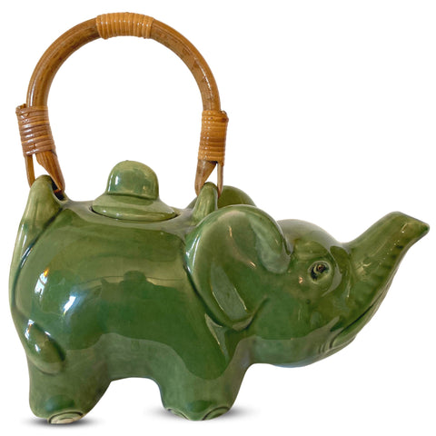 Elephant Ceramic Teapot Pottery Stoneware Celadon Green handmade Bali Art Tea Ceremony Eclectic Boho Decor