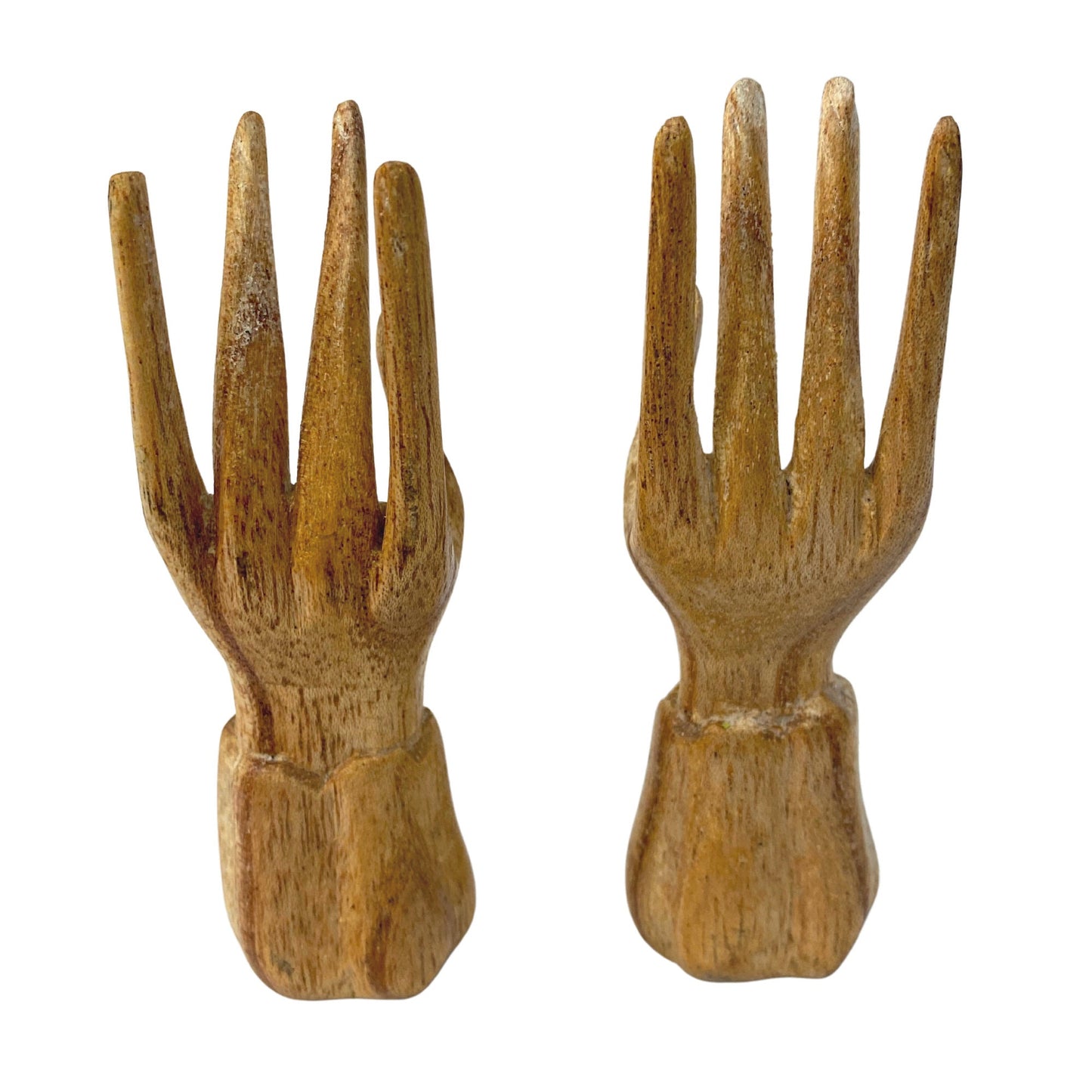 Buddha Mudra Hand Statue Ring Holder Namaste Blessing Hands Wood Carving Sculpture  set 2 hand carved Balinese Folk art 4&quot;