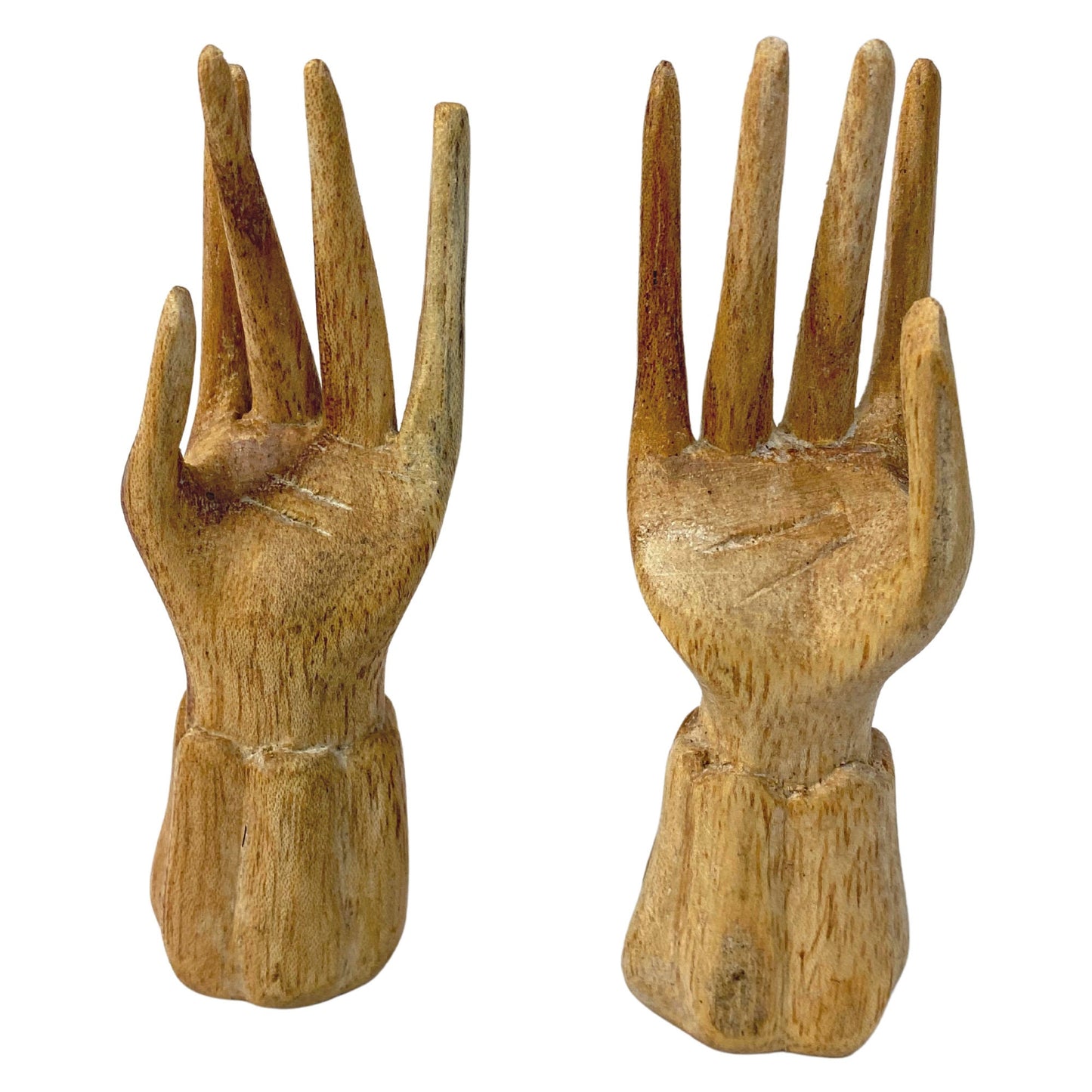 Buddha Mudra Hand Statue Ring Holder Namaste Blessing Hands Wood Carving Sculpture  set 2 hand carved Balinese Folk art 4&quot;