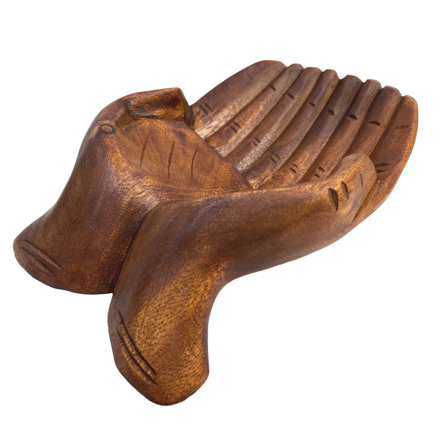 Buddha Mudra Hands Bowl: Hand Carved Wood Jewelry Dish, Bali Art