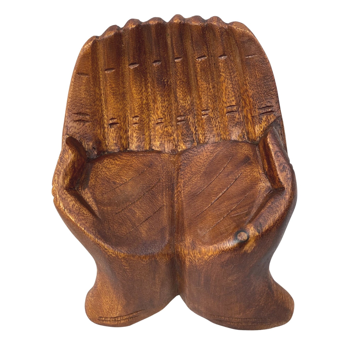 Buddha Mudra Hands Bowl: Hand Carved Wood Jewelry Dish, Bali Art