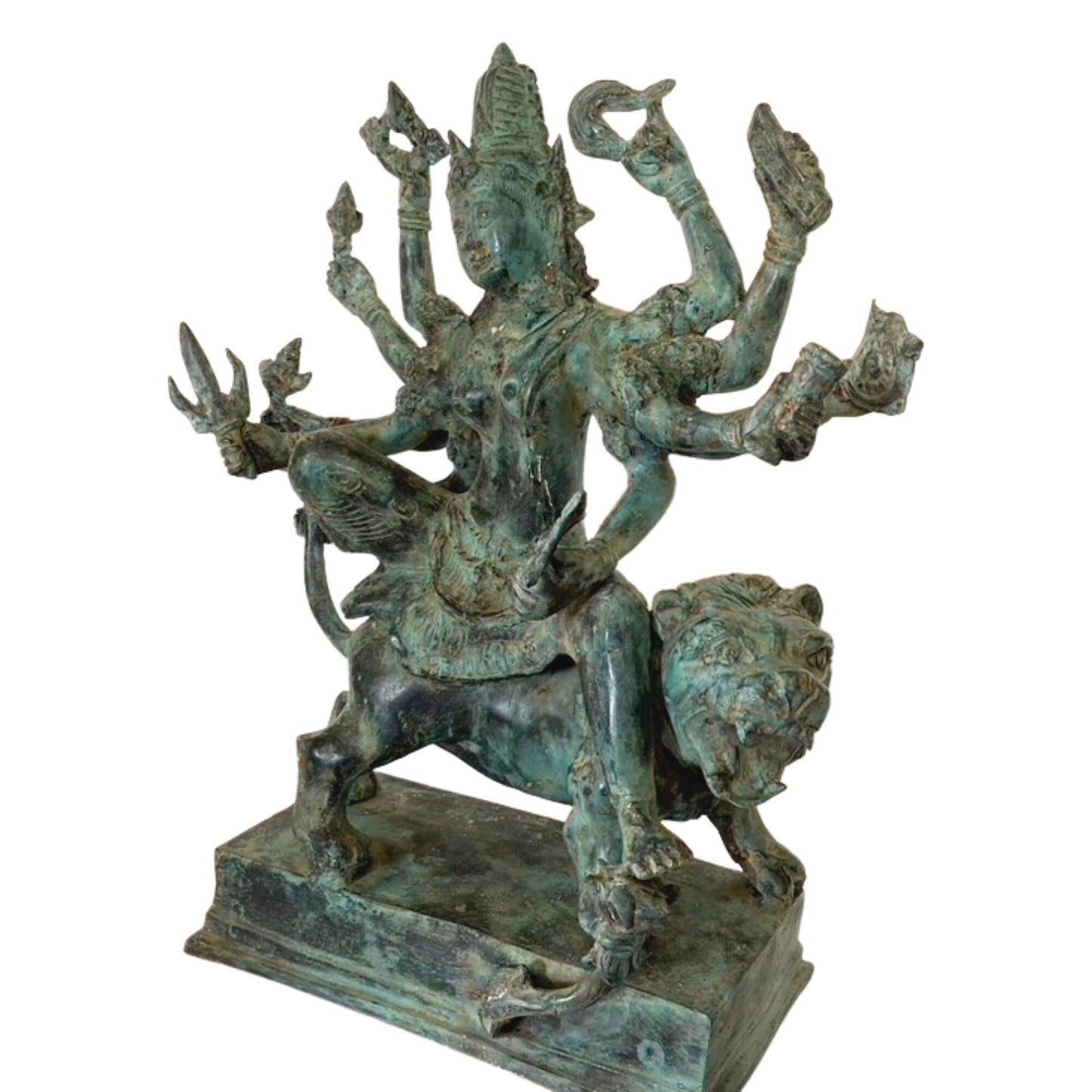 Devi Durga Shakti Sculpture Warrior Hindu Mother Goddess Mahadevi Mounted Upon Lion Statue Cast Bronze Sculpture Bali Art Shaktism Tantra
