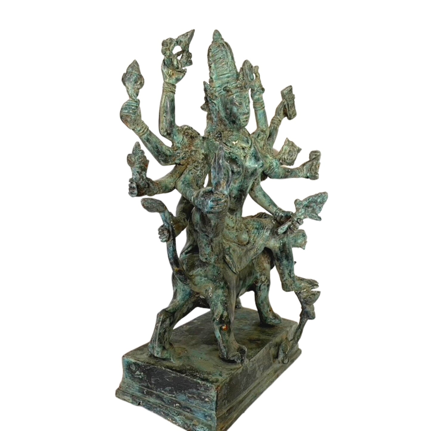 Devi Durga Shakti Sculpture Warrior Hindu Mother Goddess Mahadevi Mounted Upon Lion Statue Cast Bronze Sculpture Bali Art Shaktism Tantra