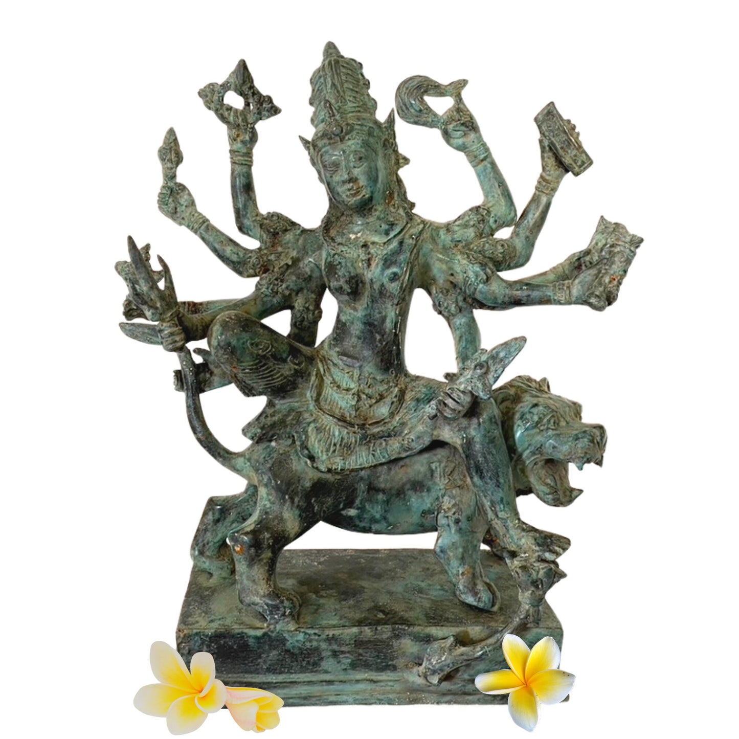 Devi Durga Shakti Sculpture Warrior Hindu Mother Goddess Mahadevi Mounted Upon Lion Statue Cast Bronze Sculpture Bali Art Shaktism Tantra