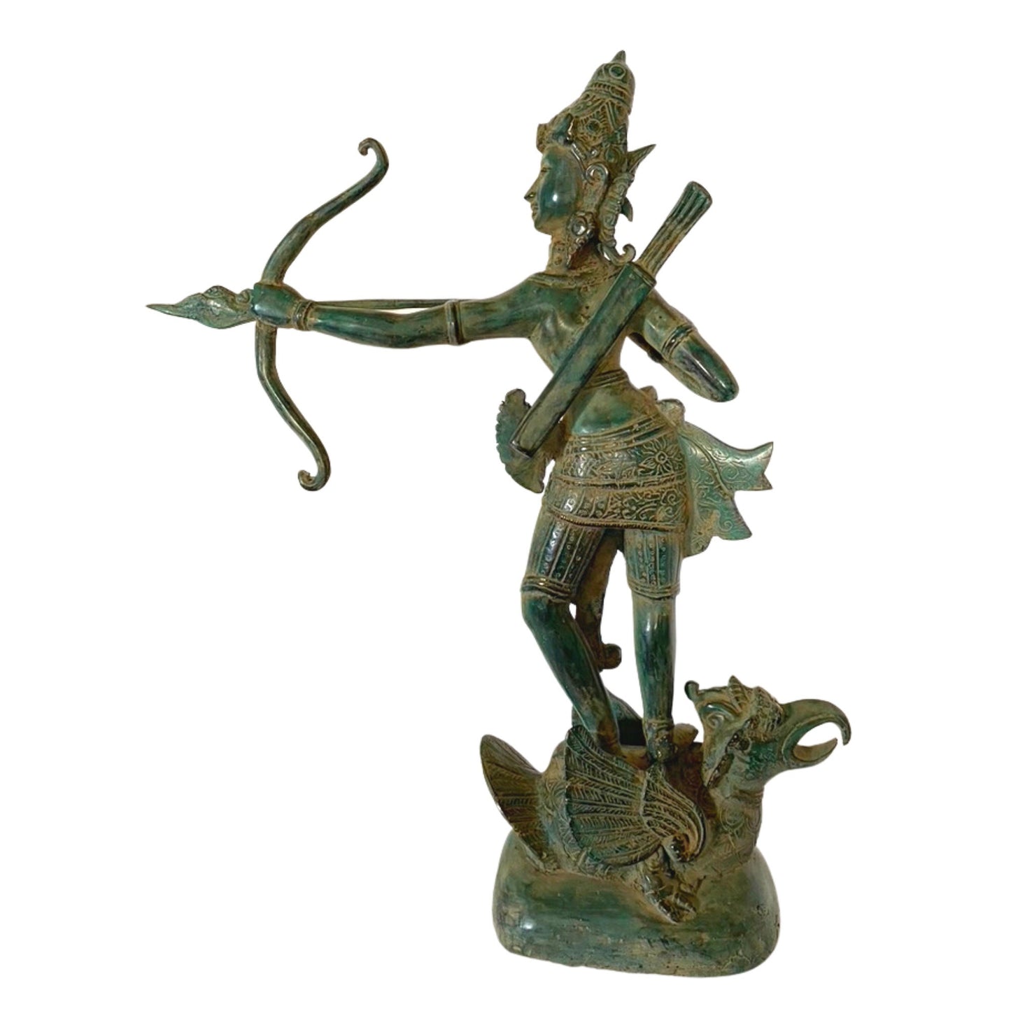 Vintage Bronze Lord Rama with Bow Sculpture Upon Garuda, Incarnation of Vishnu Balinese Hindu art Lost Wax sculpture