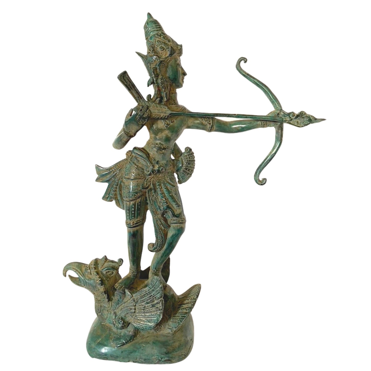 Vintage Bronze Lord Rama with Bow Sculpture Upon Garuda, Incarnation of Vishnu Balinese Hindu art Lost Wax sculpture