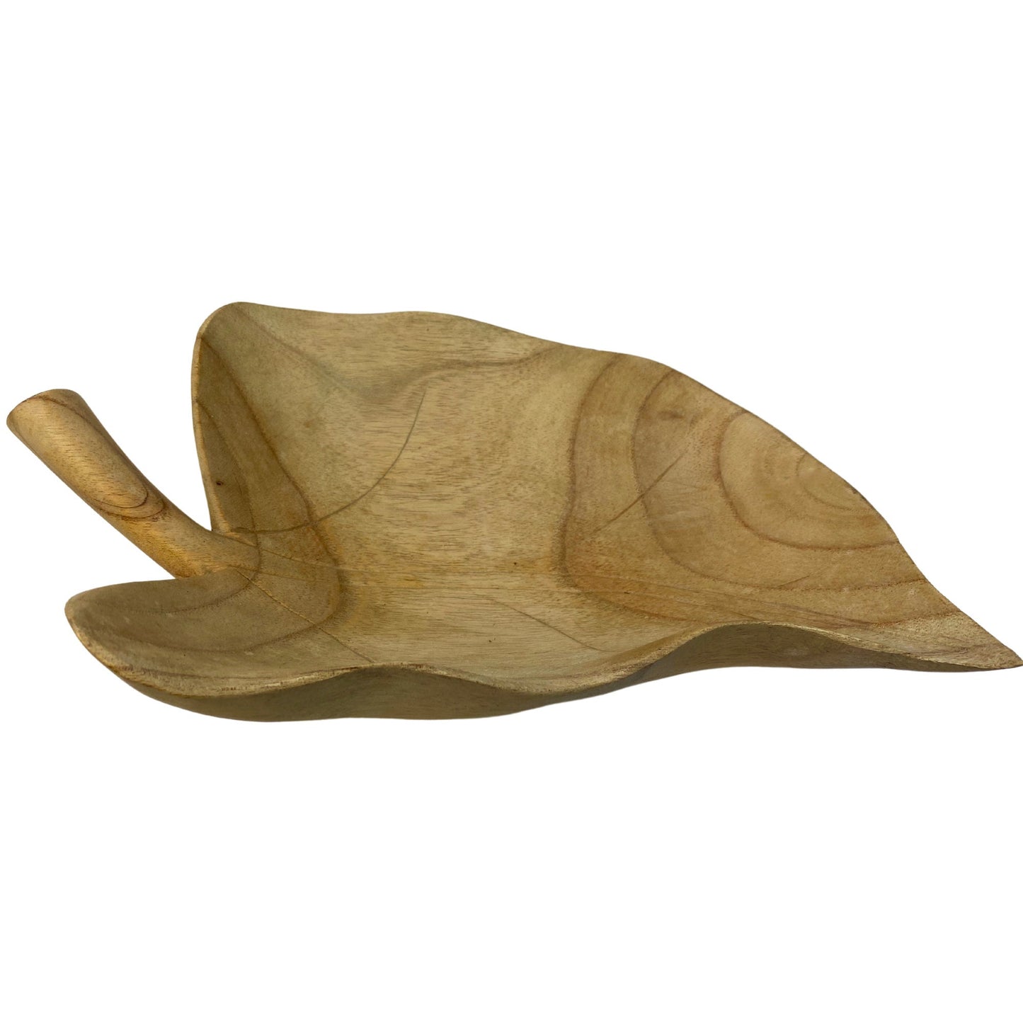 Hand Carved Wood Taro Leaf Bowl: Tropical Boho Decor, Tabletop Centerpiece