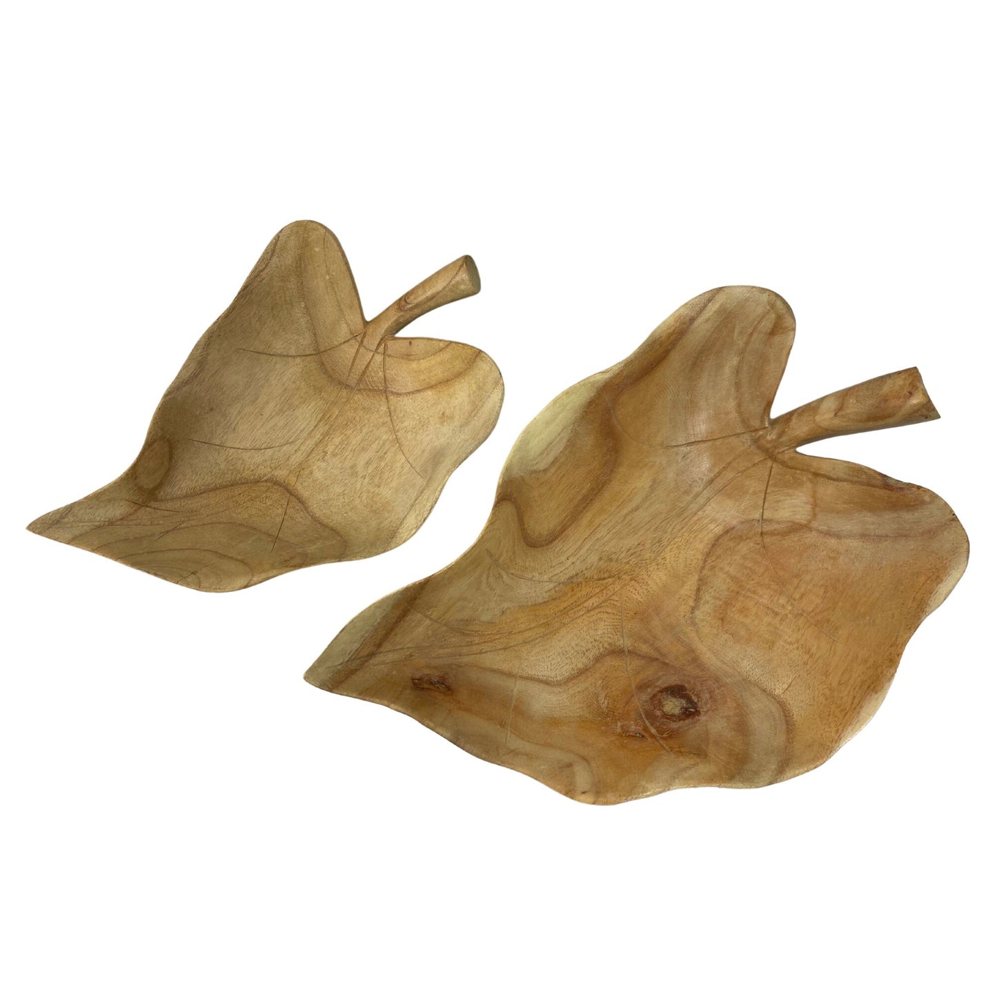 Hand Carved Wood Taro Leaf Bowl: Tropical Boho Decor, Tabletop Centerpiece