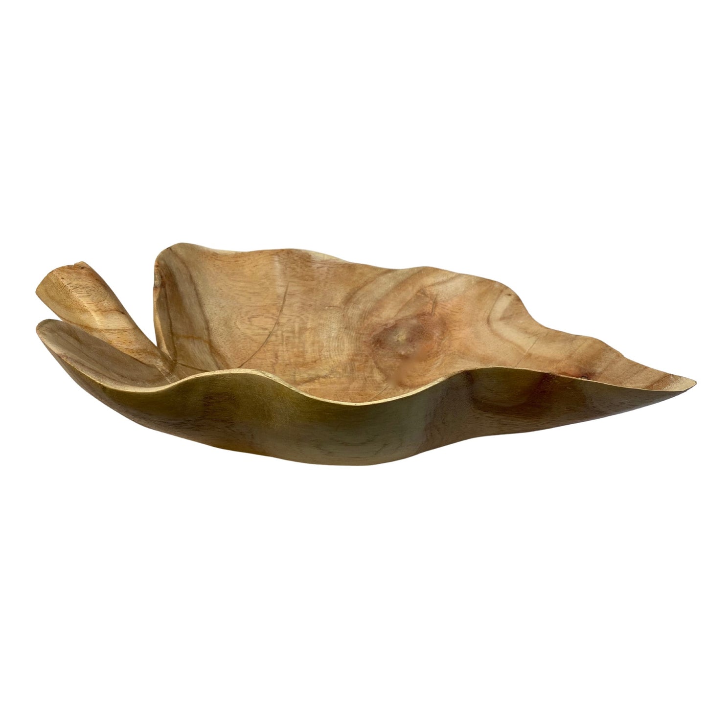 Hand Carved Wood Taro Leaf Bowl: Tropical Boho Decor, Tabletop Centerpiece