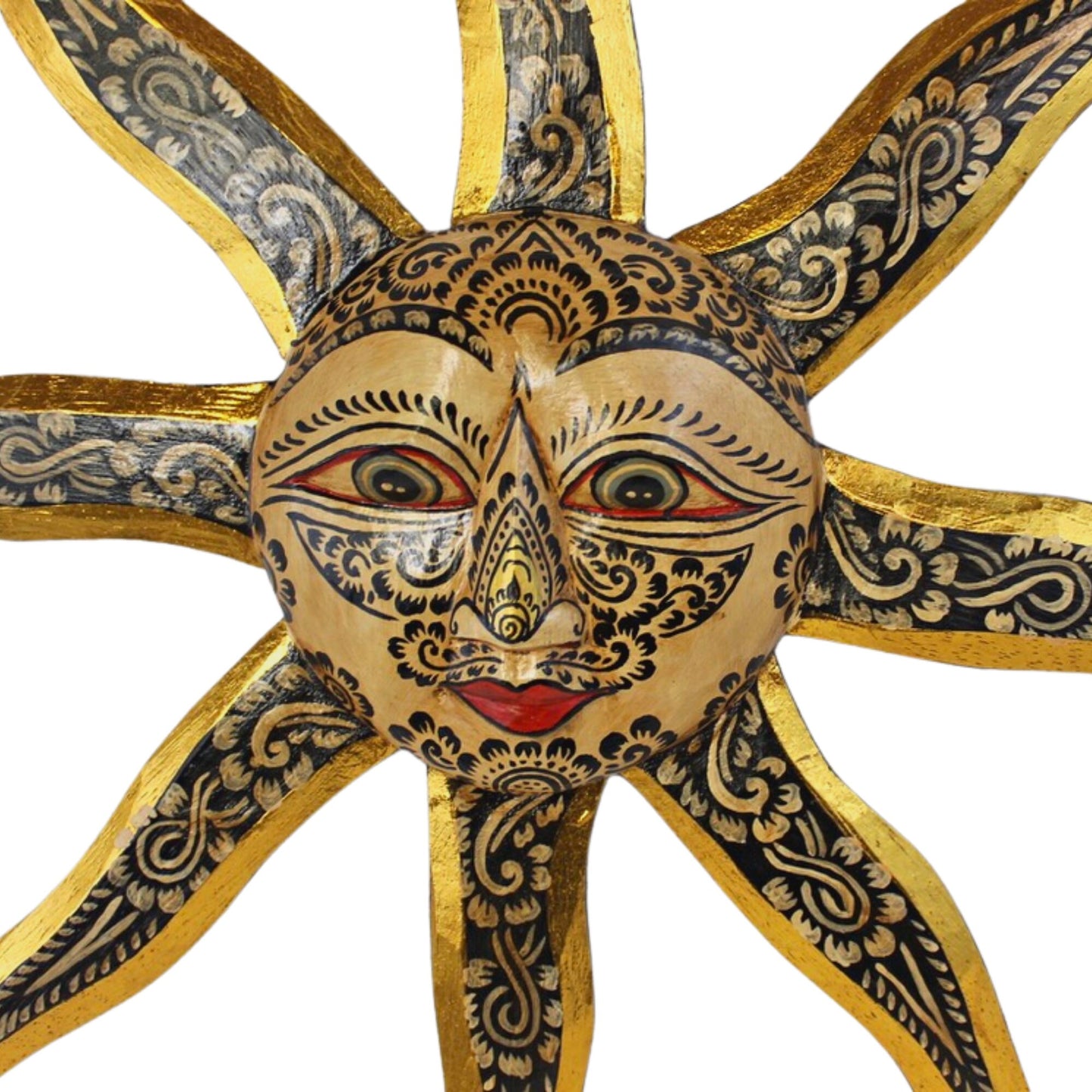 Hand Carved Folk Art Sun Wall Decor, Balinese Wood Carving, Sunburst Celestial Art