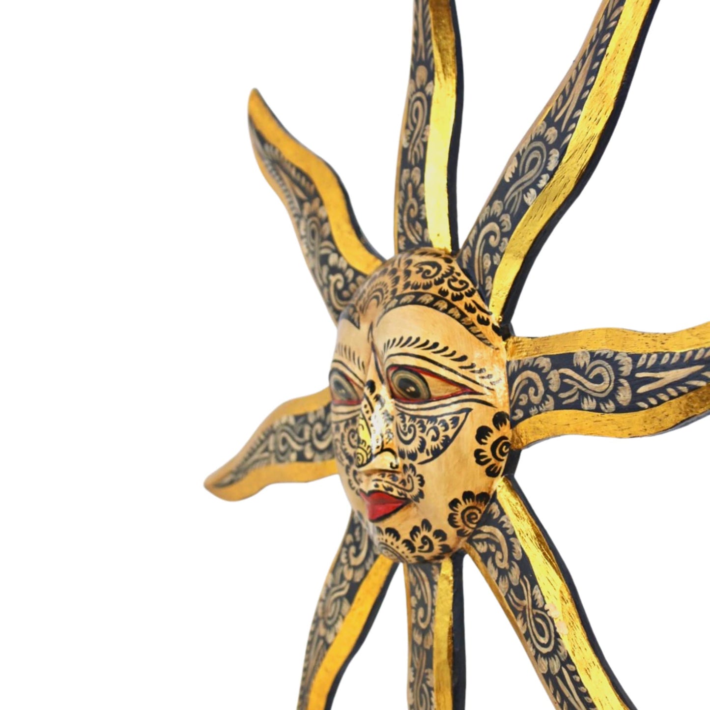 Hand Carved Folk Art Sun Wall Decor, Balinese Wood Carving, Sunburst Celestial Art