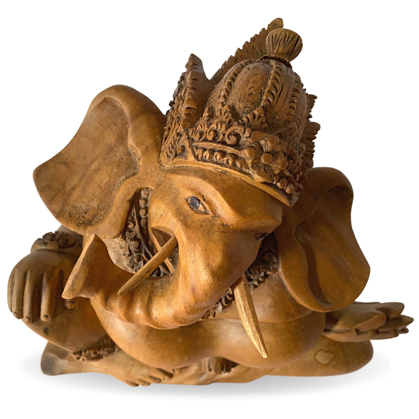Ganapati Ganesha Wood Carving Statue: Balinese Art Hand Carved Sculpture, Remover of Obstacles