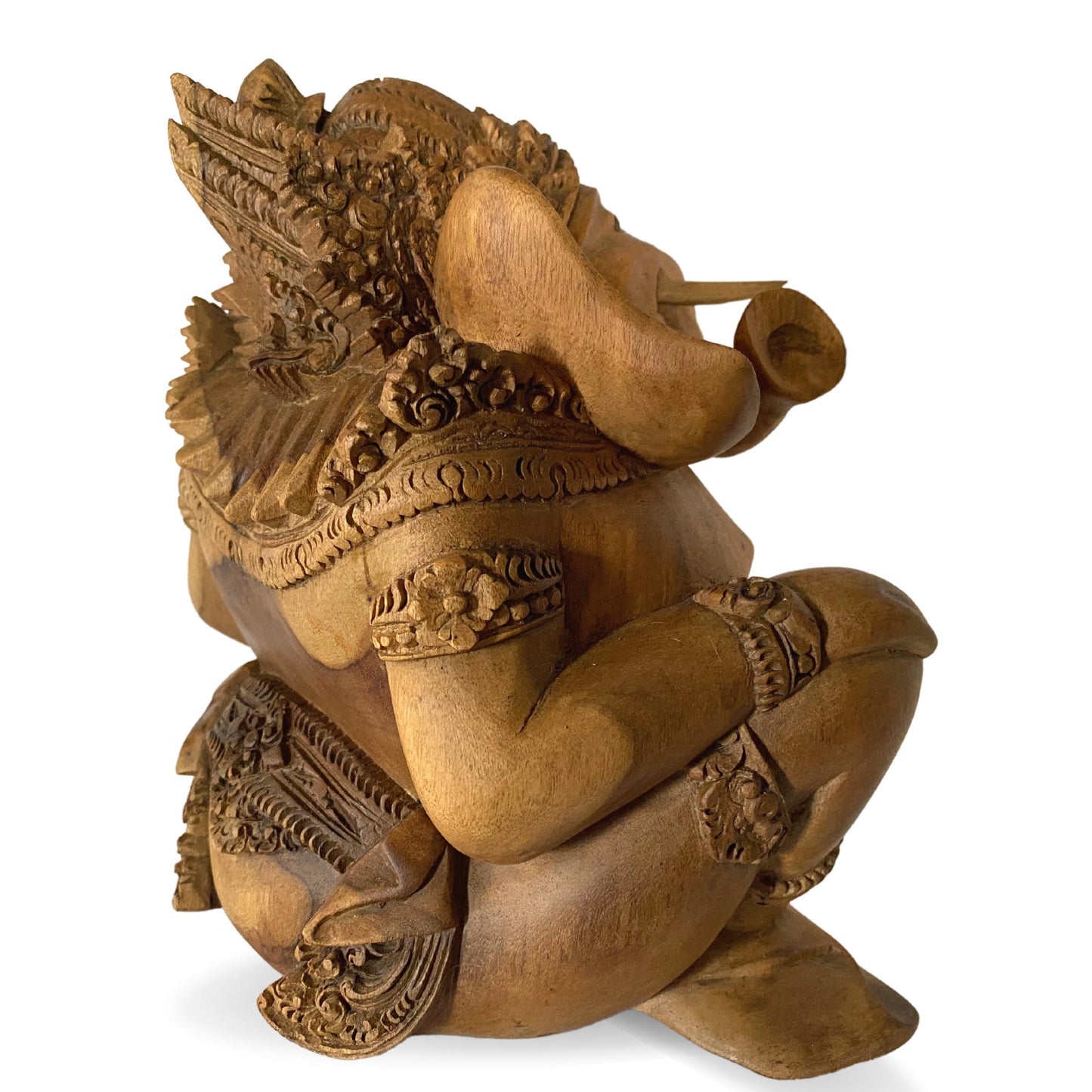 Ganapati Ganesha Wood Carving Statue: Balinese Art Hand Carved Sculpture, Remover of Obstacles