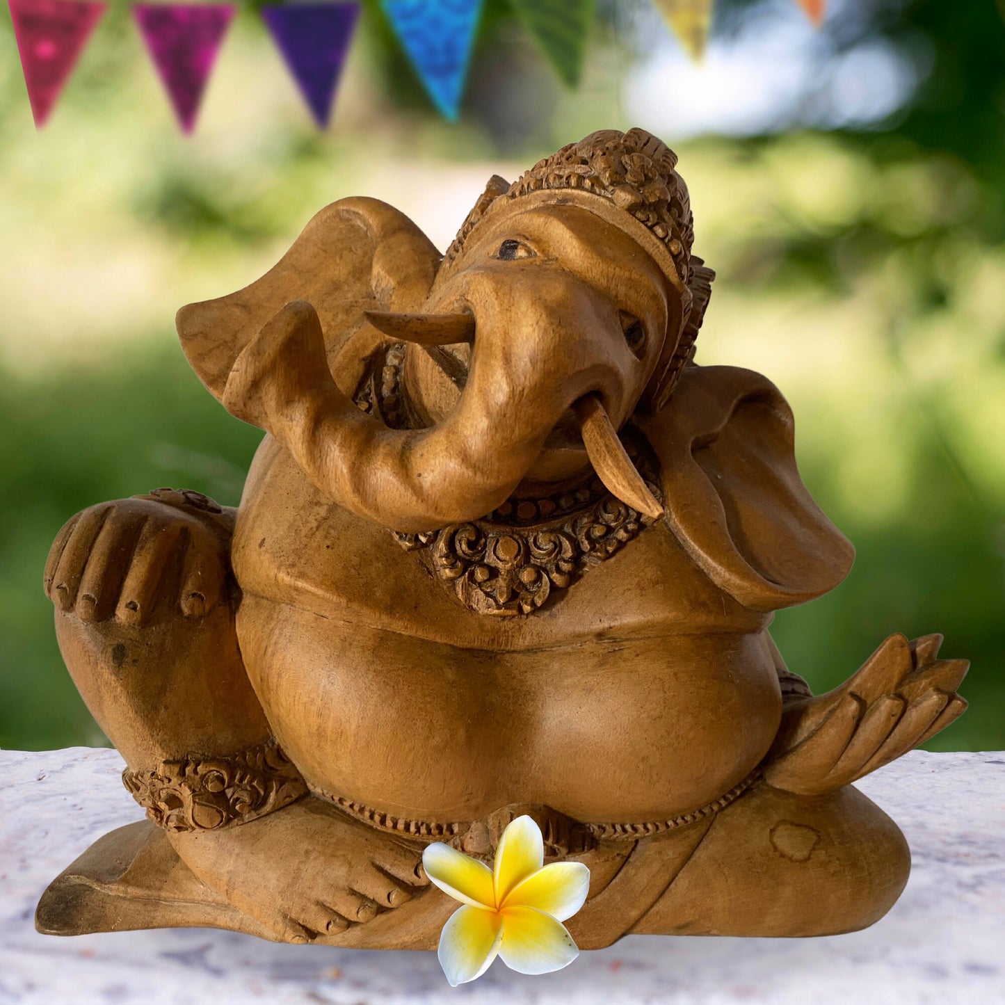 Ganapati Ganesha Murti Statue Remover of Obstacles Elephant God Hand Carved Wood Carving Sculpture Balinese Hindu Art
