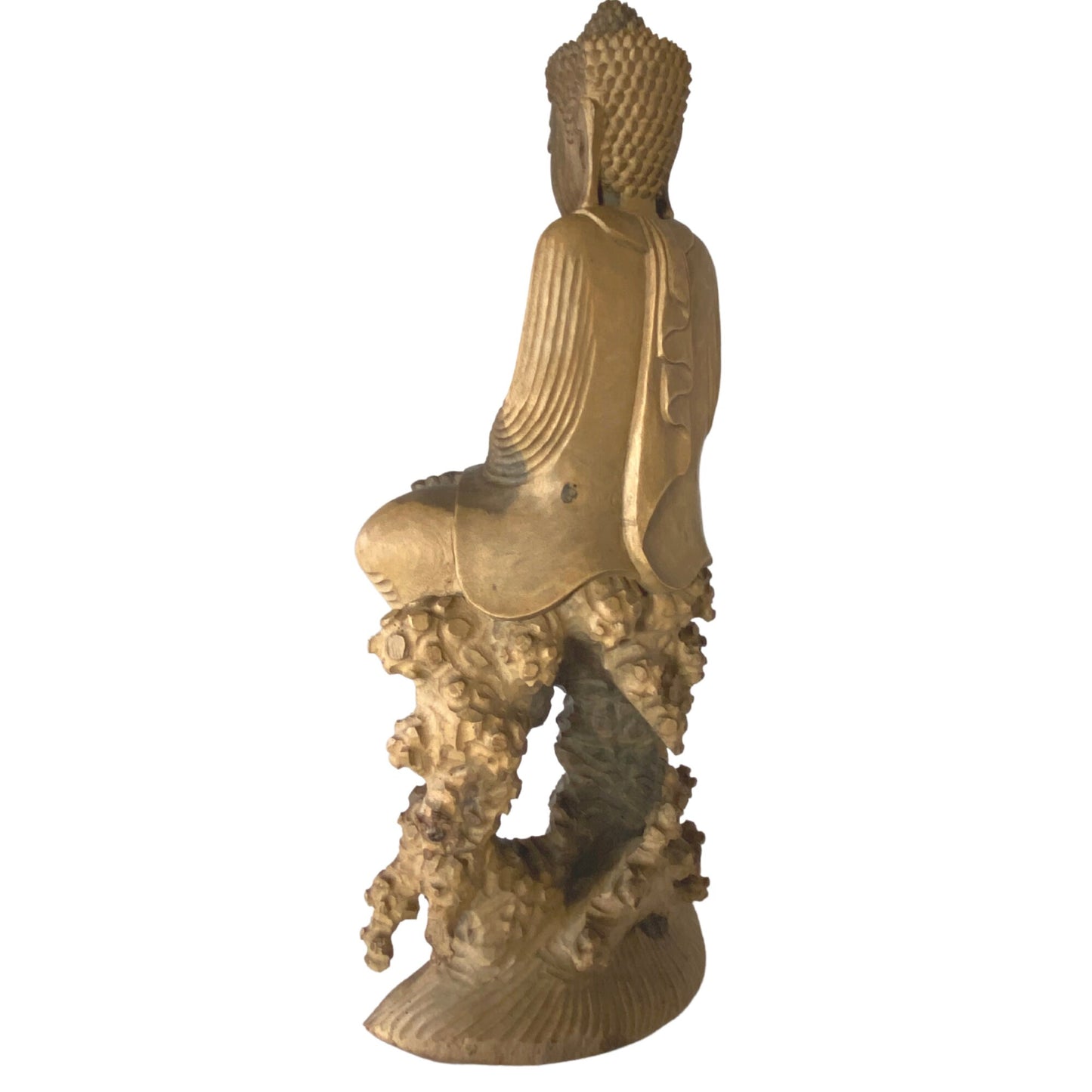 Meditating No Fear Buddha Sculpture Abhaya Mudra Statue Balinese Art Hand Carved Wood carving Eclectic Asian Decor