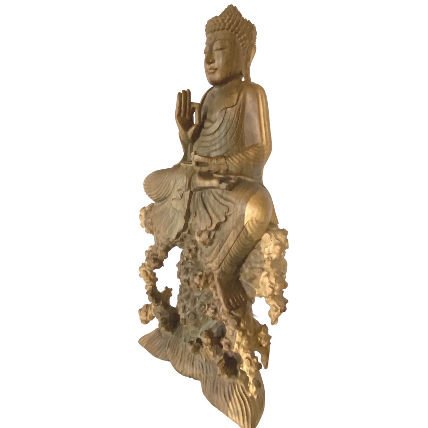 Meditating No Fear Buddha Sculpture Abhaya Mudra Statue Balinese Art Hand Carved Wood carving Eclectic Asian Decor