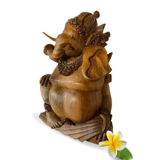 Ganapati Ganesha Statue Remover of Obstacles Elephant God Hand Carved Wood Carving Sculpture Balinese Mas Ubud Bali Hindu Art