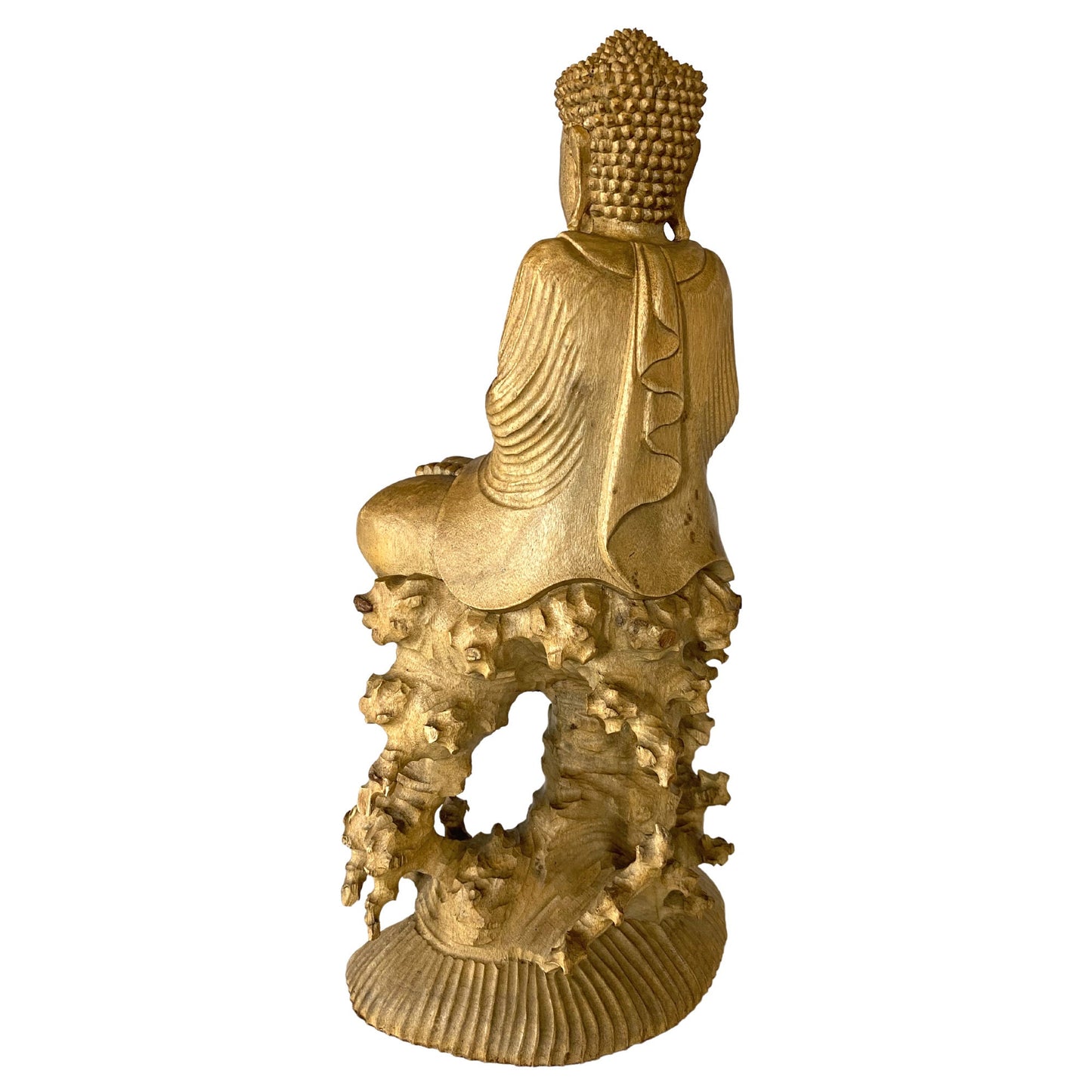 Hand Carved Wood Wishing Jewel Buddha Sculpture - Balinese Art Wood Carving Manidhari Mudra
