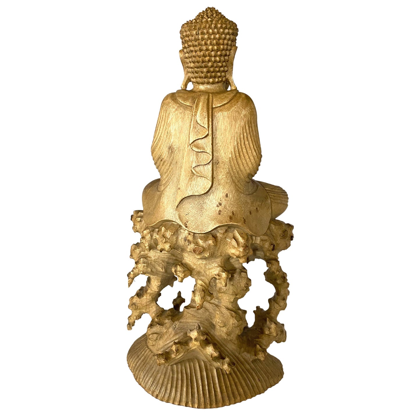 Hand Carved Wood Wishing Jewel Buddha Sculpture - Balinese Art Wood Carving Manidhari Mudra