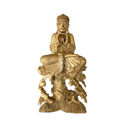 Meditating Buddha Sculpture Manidhari Wishing Jewel Mudra Statue Balinese Art Hand Carved Wood carving Handcrafted Eclectic Asian Decor 17&quot;
