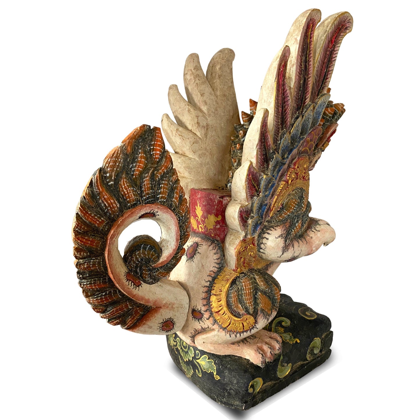 Balinese Singa Barong Winged Lion Statue: Hand Carved Polychrome Wood Sculpture