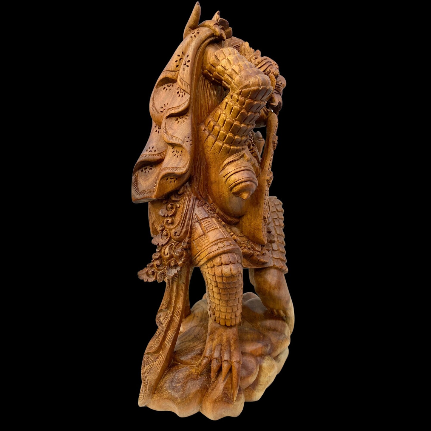 Balinese Rangda Demon Queen Sculpture, Carved Wood, Hindu Durga Goddess Statue, Bali folk art