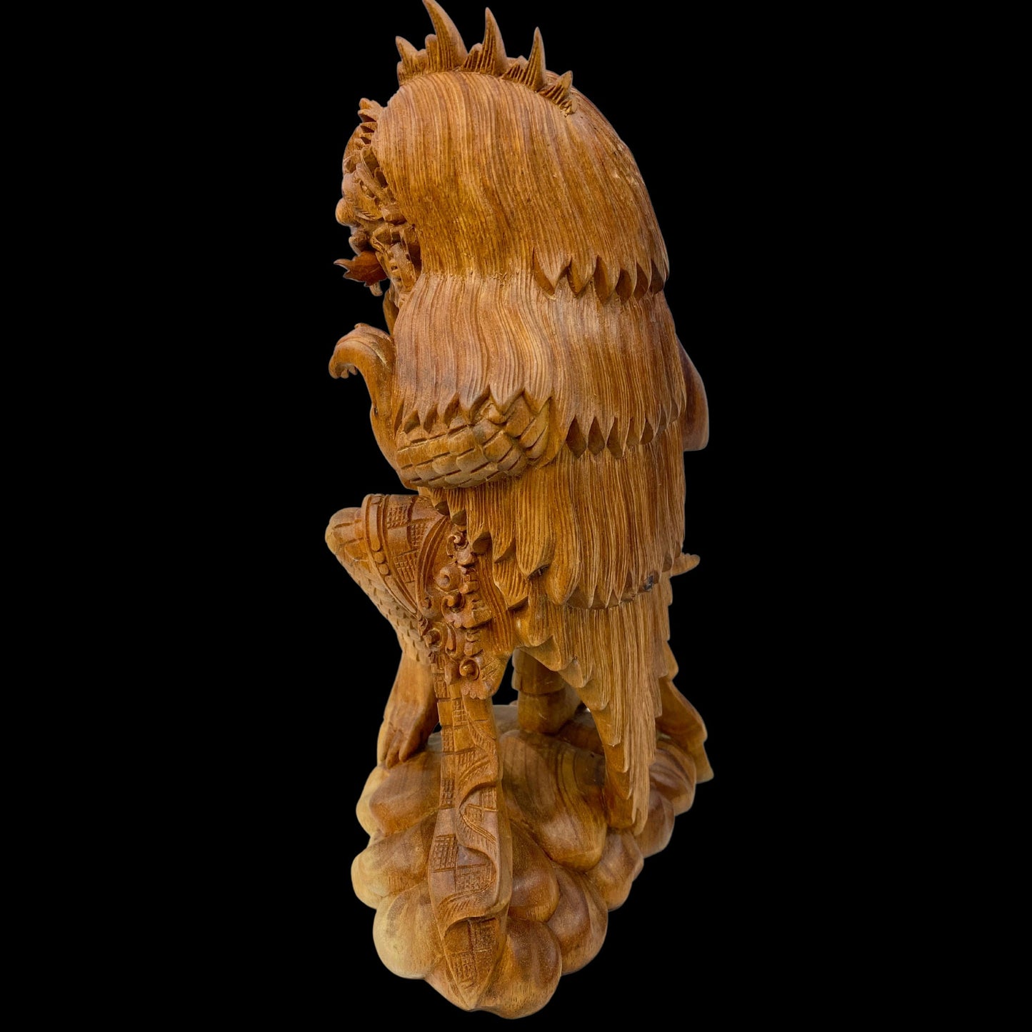 Balinese Rangda Demon Queen Sculpture, Carved Wood, Hindu Durga Goddess Statue, Bali folk art