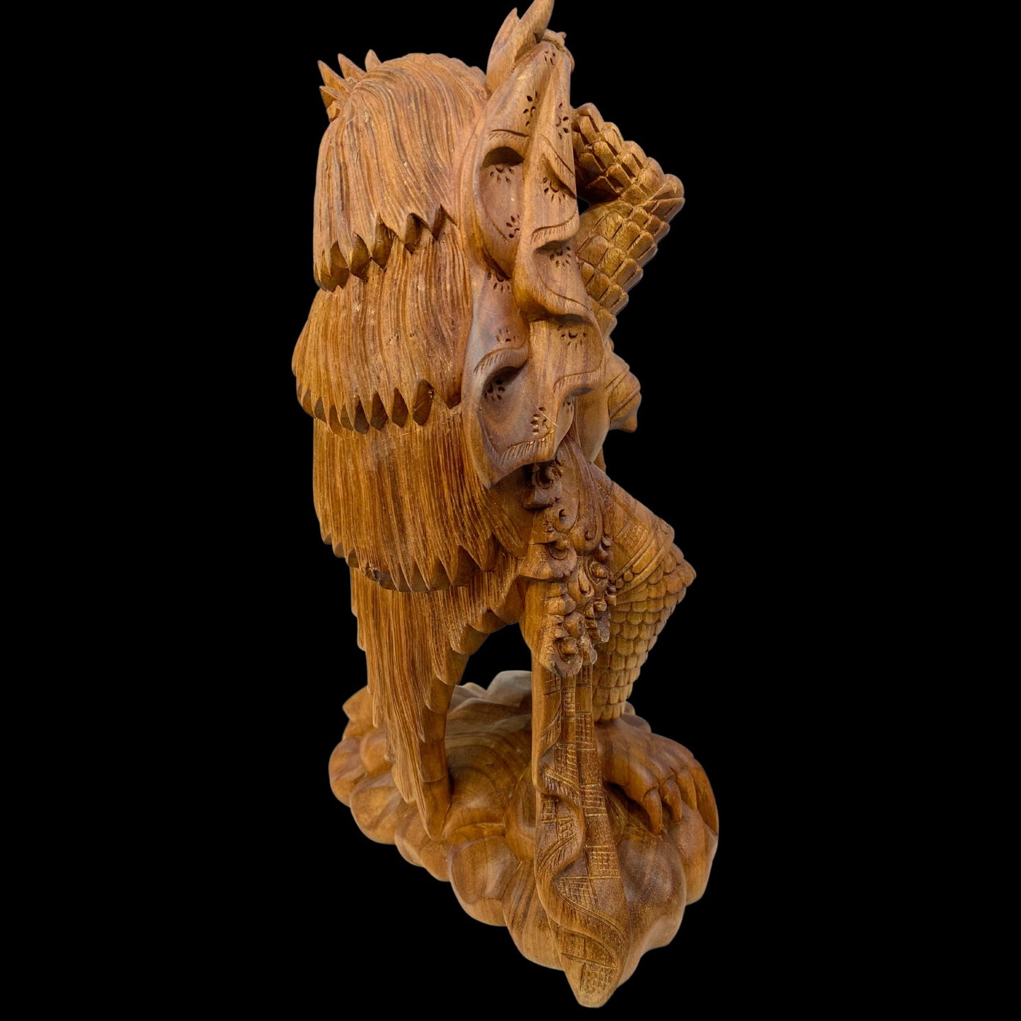 Balinese Rangda Demon Queen Sculpture, Carved Wood, Hindu Durga Goddess Statue, Bali folk art
