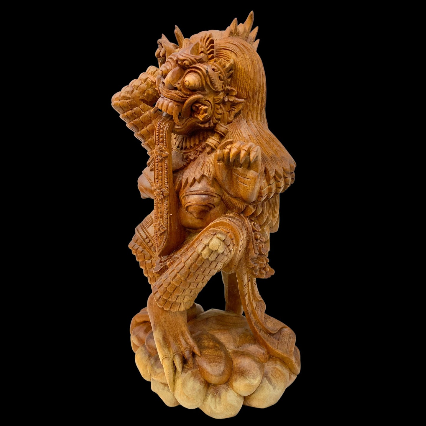 Balinese Rangda Demon Queen Sculpture, Carved Wood, Hindu Durga Goddess Statue, Bali folk art