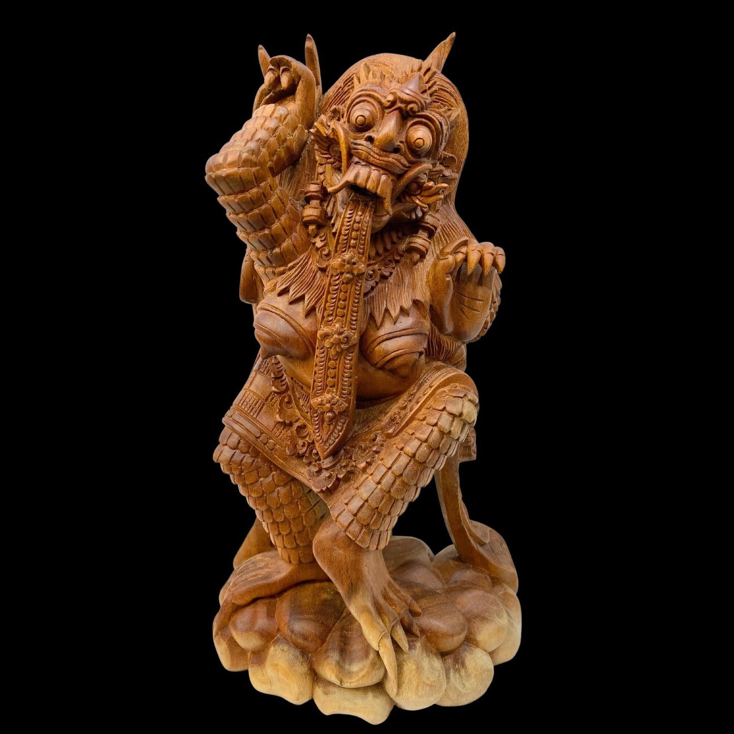 Balinese Rangda Demon Queen Sculpture, Carved Wood, Hindu Durga Goddess Statue, Bali folk art