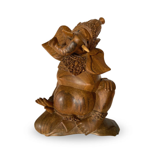 Ganapati Ganesha Statue Remover of Obstacles Elephant God Hand Carved Abstract Wood Carving Sculpture Balinese Mas Ubud Bali Hindu Art
