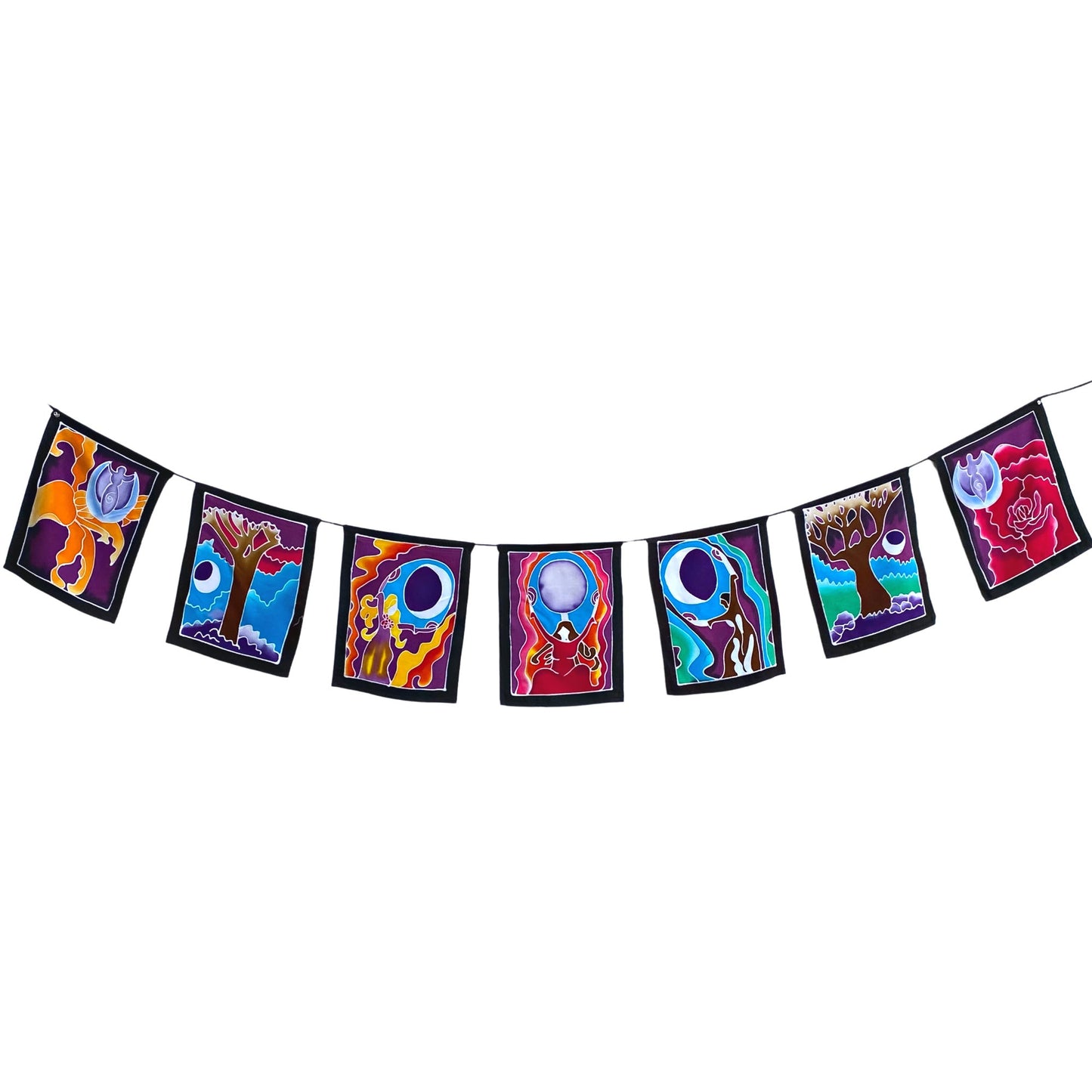 Balinese Batik Prayer Flag, Moon Goddess, Divine feminine Wall Hanging, Garden Decor