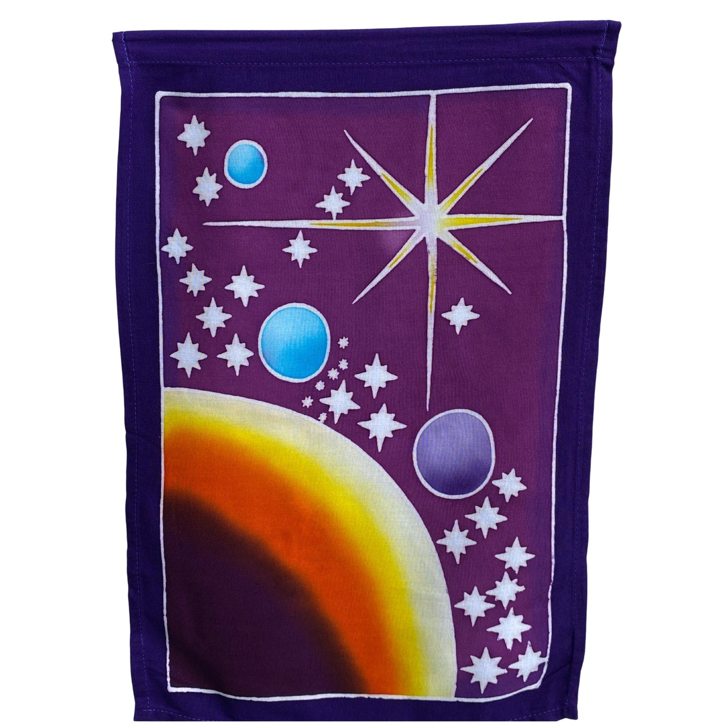 Handmade Balinese Batik Prayer Flag,  Celestial Cosmos Wall Hanging : Garden Decor