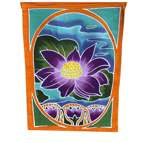 Prayer Flag Sacred Lotus Wall Hanging Banner Balinese Handmade Batik Boho Garden Art & Home  Decor