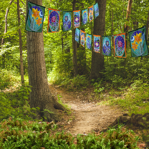 Prayer Flag Sacred Lotus Wall Hanging Banner Balinese Handmade Batik Boho Garden Art & Home  Decor