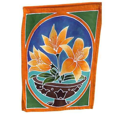 Prayer Flag Sacred Lotus Wall Hanging Banner Balinese Handmade Batik Boho Garden Art & Home  Decor