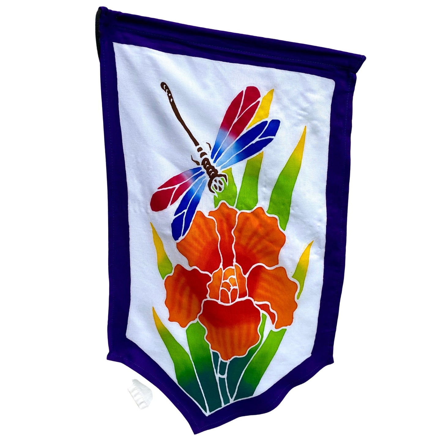 Balinese Batik Prayer Flag: Butterfly, Dragonfly & Floral Wall Hanging, Garden Art
