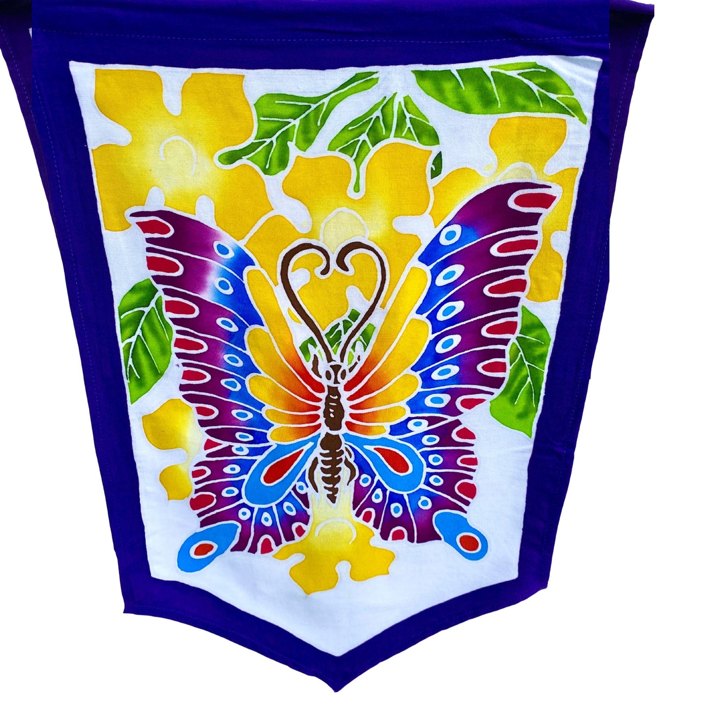Balinese Batik Prayer Flag: Butterfly, Dragonfly & Floral Wall Hanging, Garden Art