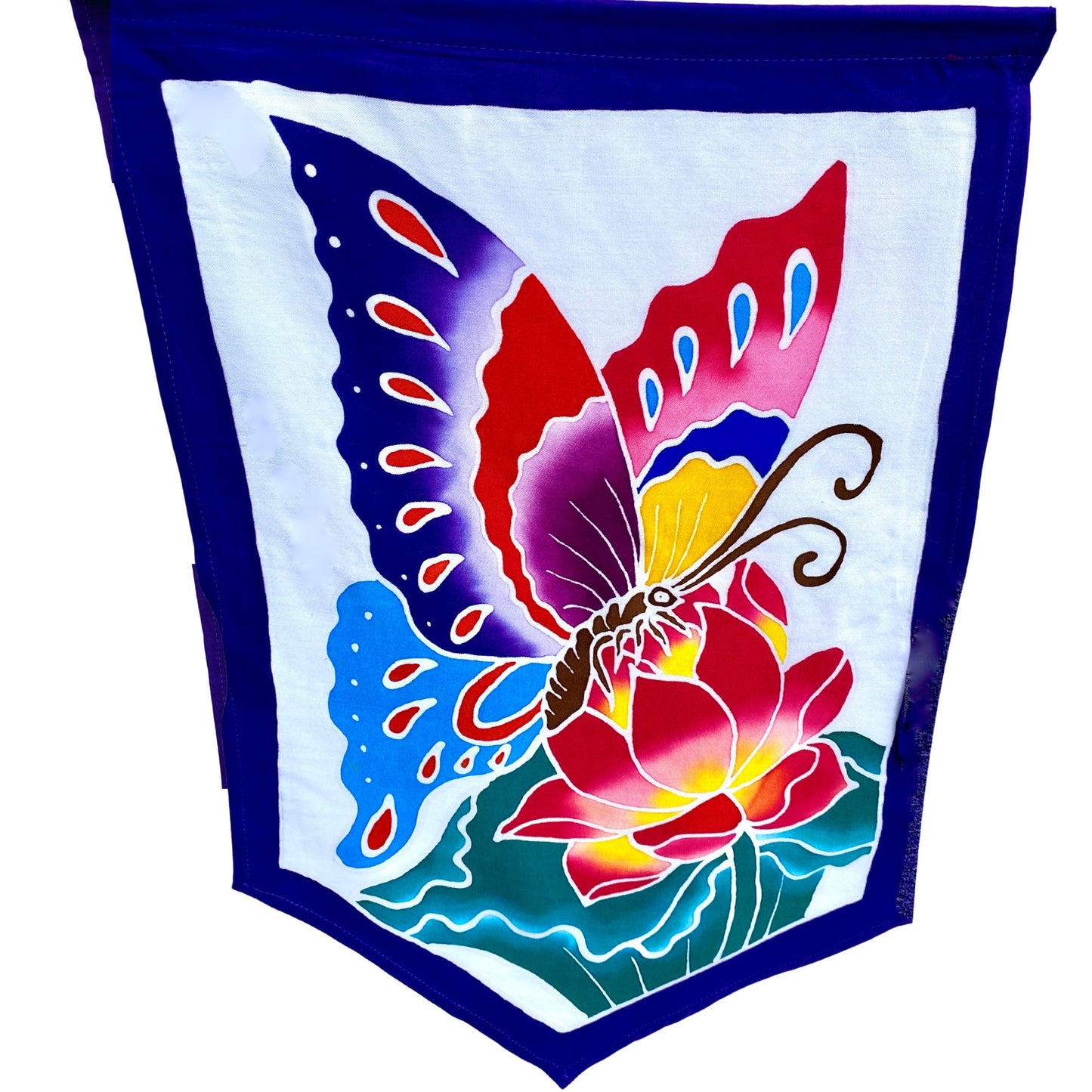 Balinese Batik Prayer Flag: Butterfly, Dragonfly & Floral Wall Hanging, Garden Art
