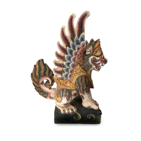 Balinese Singa Barong Winged Lion Paksi Temple Statue Polychrome hand Carved Wood Carving Sculpture Bali Folk Architectural Art singa-b