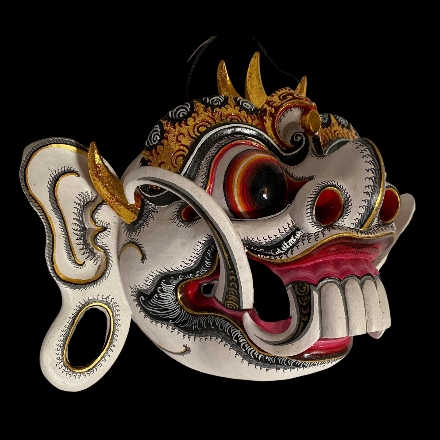 Hand Carved Rangda Mask: Balinese Polychrome Wood Carving Wall Art