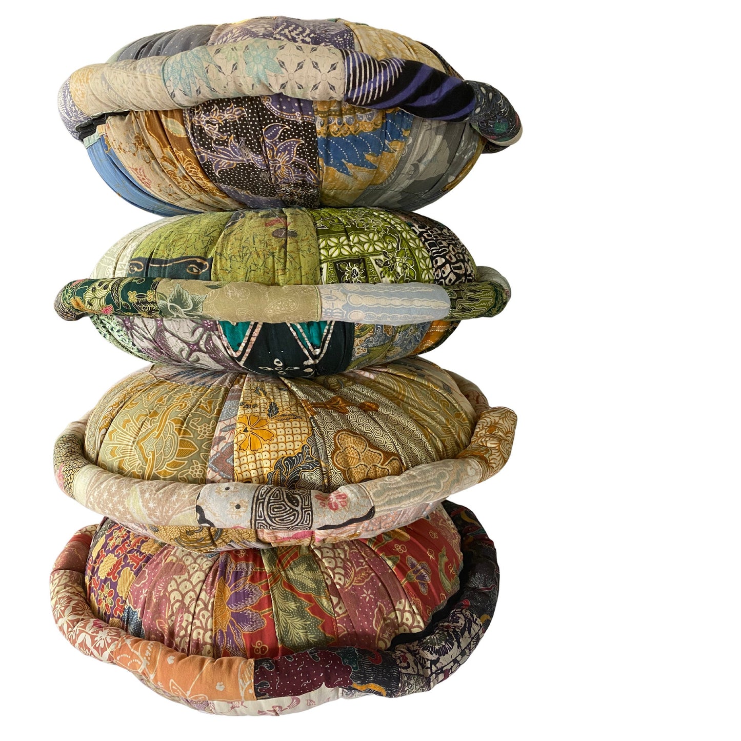 Handmade Batik Patchwork Meditation Pillow: Organic Kapok Fill