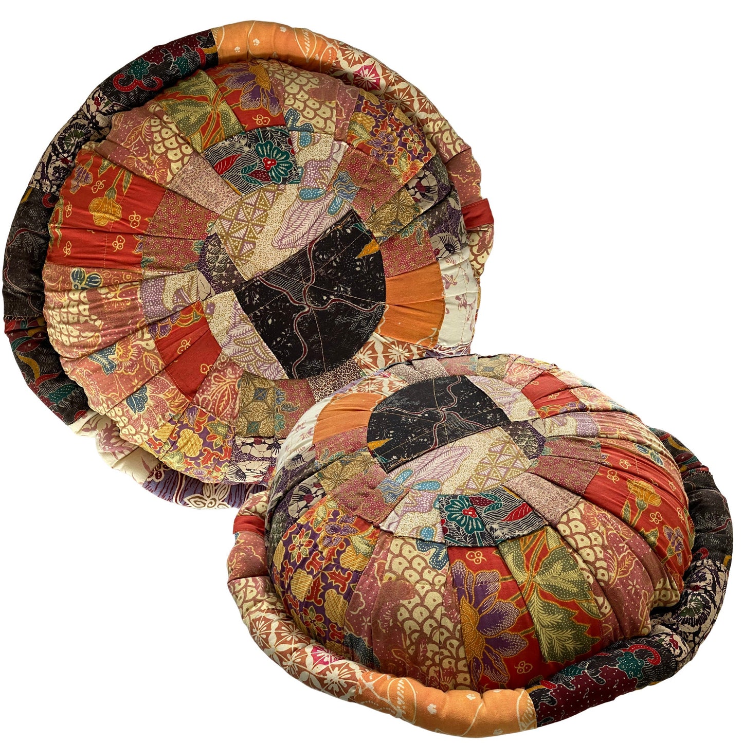 Handmade Batik Patchwork Meditation Pillow: Organic Kapok Fill